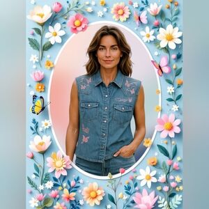 DOLLY PARTON Butterflies denim vest 100% cotton Collector's 🦋🩷